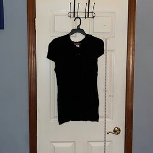 VTG-say what?- Size M.-black, hooded cap sleeved sleeveless long sweater